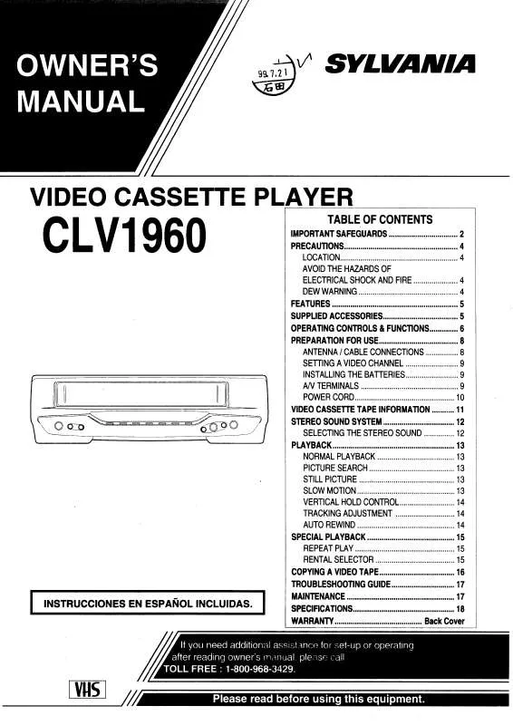 Mode d'emploi SYLVANIA CLV1960