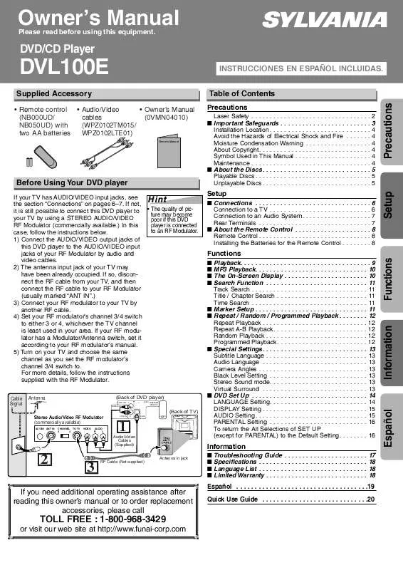 Mode d'emploi SYLVANIA DVL100E