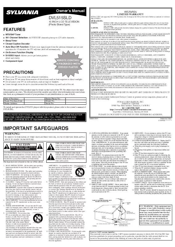 Mode d'emploi SYLVANIA DVL515SLD