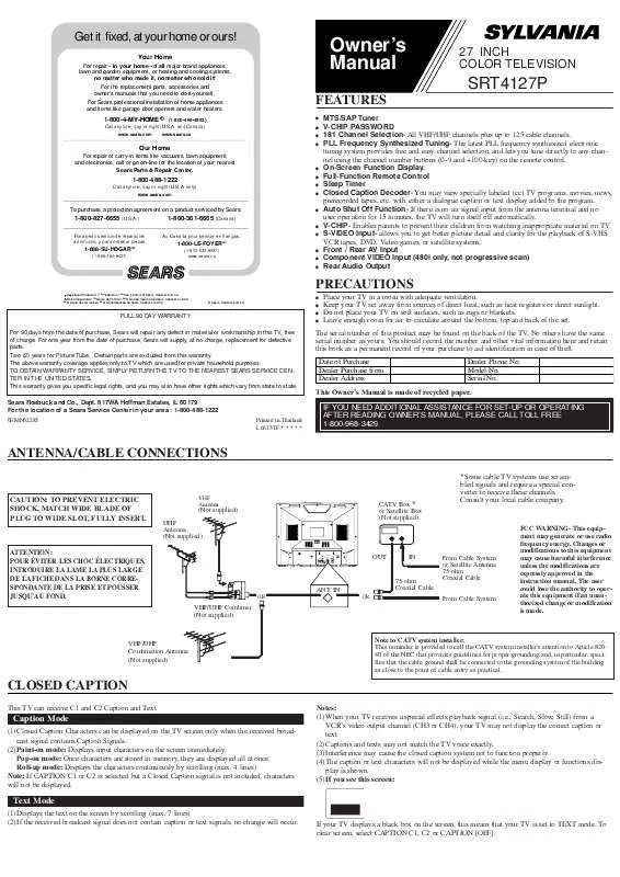 Mode d'emploi SYLVANIA SRT4127P