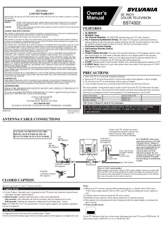 Mode d'emploi SYLVANIA SST4322