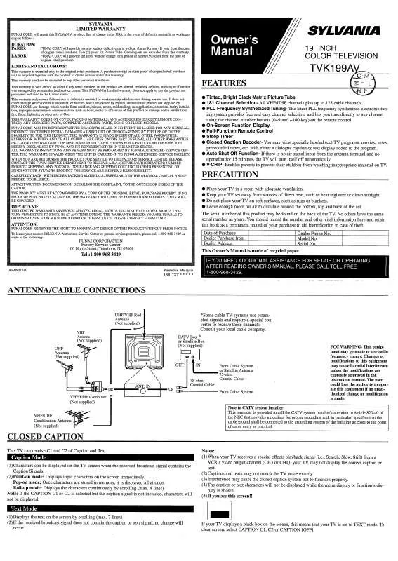 Mode d'emploi SYLVANIA TVK199AV