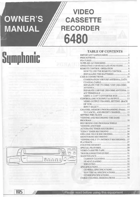 Mode d'emploi SYMPHONIC 6480