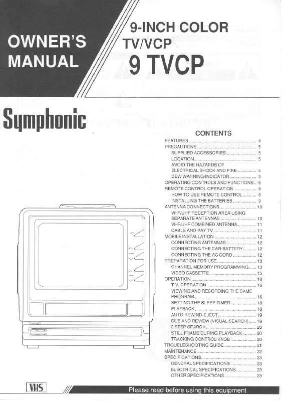 Mode d'emploi SYMPHONIC 9TVCP