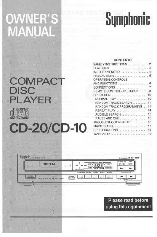 Mode d'emploi SYMPHONIC CD20