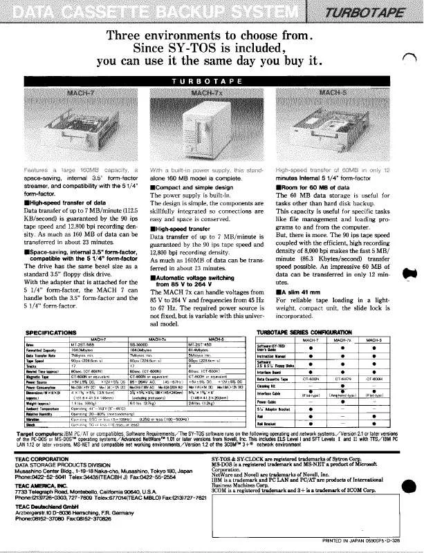 Mode d'emploi TEAC MACH-5 TURBOTAPE