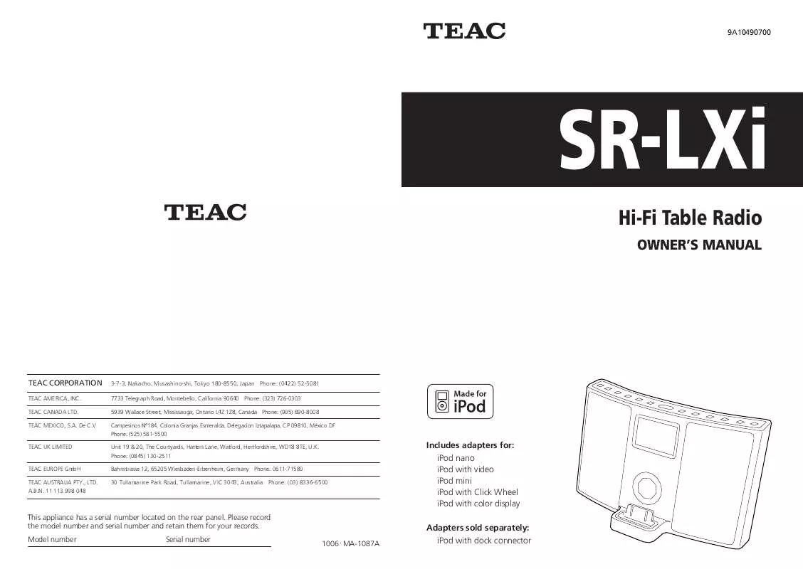 Mode d'emploi TEAC SR-LXI