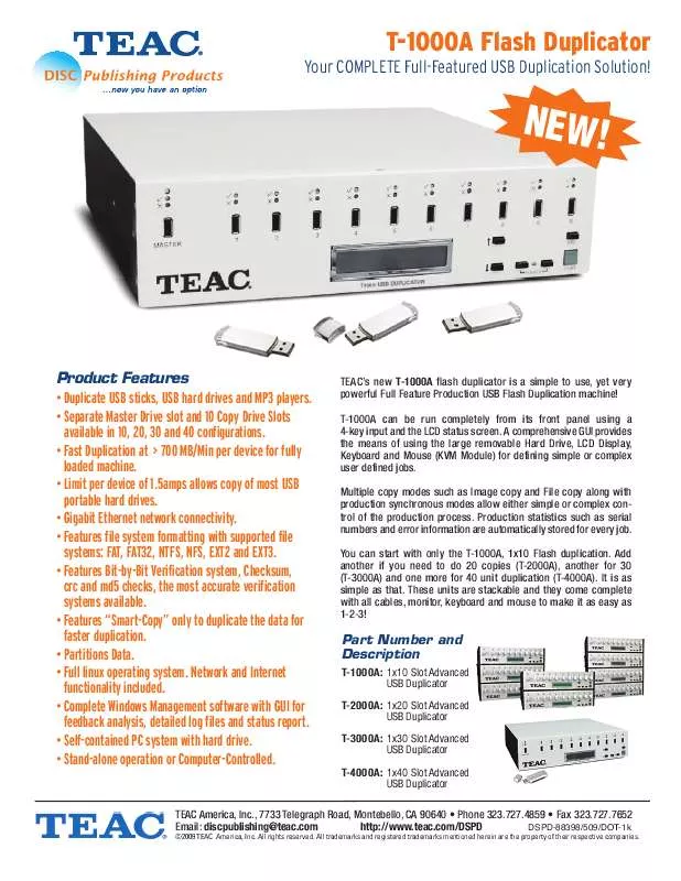 Mode d'emploi TEAC T-1000A FLASH DUPLICATOR