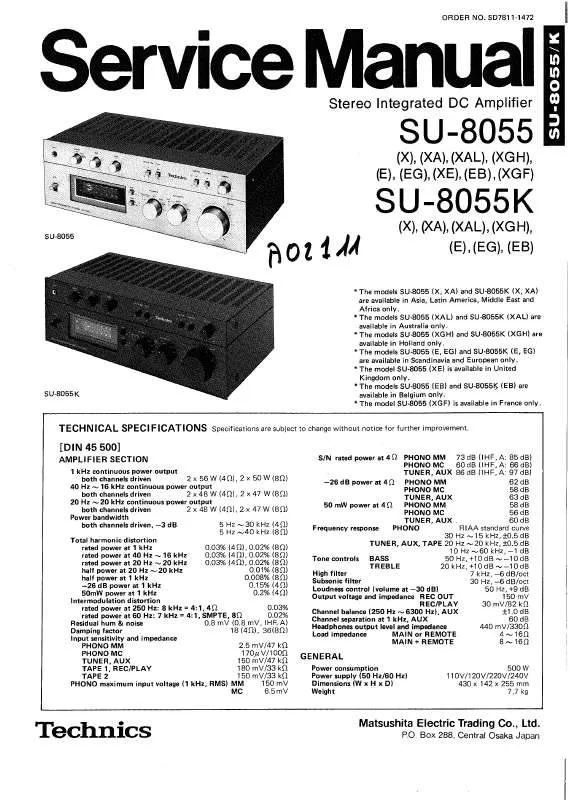 Mode d'emploi TECHNICS SU-8055