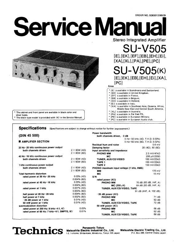 Mode d'emploi TECHNICS SU-V505