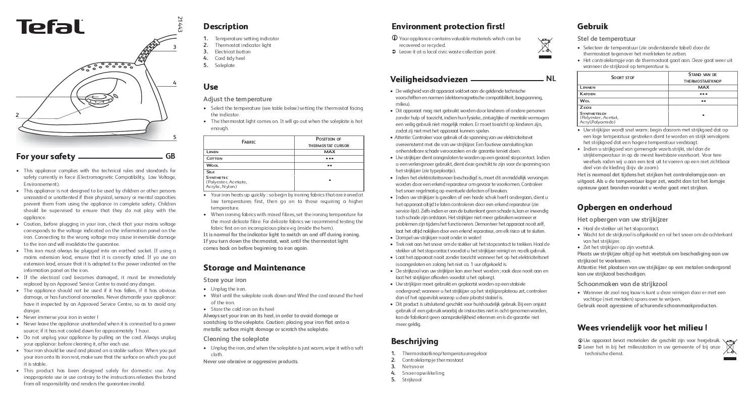 Mode d'emploi TEFAL FS1520