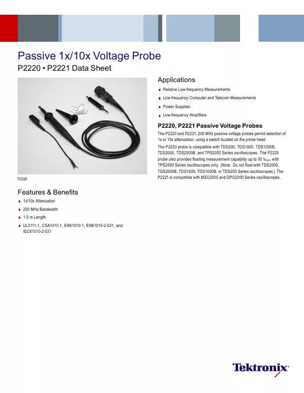 Mode d'emploi TEKTRONIX PASSIVE 1X 10X VOLTAGE PROBE P2220