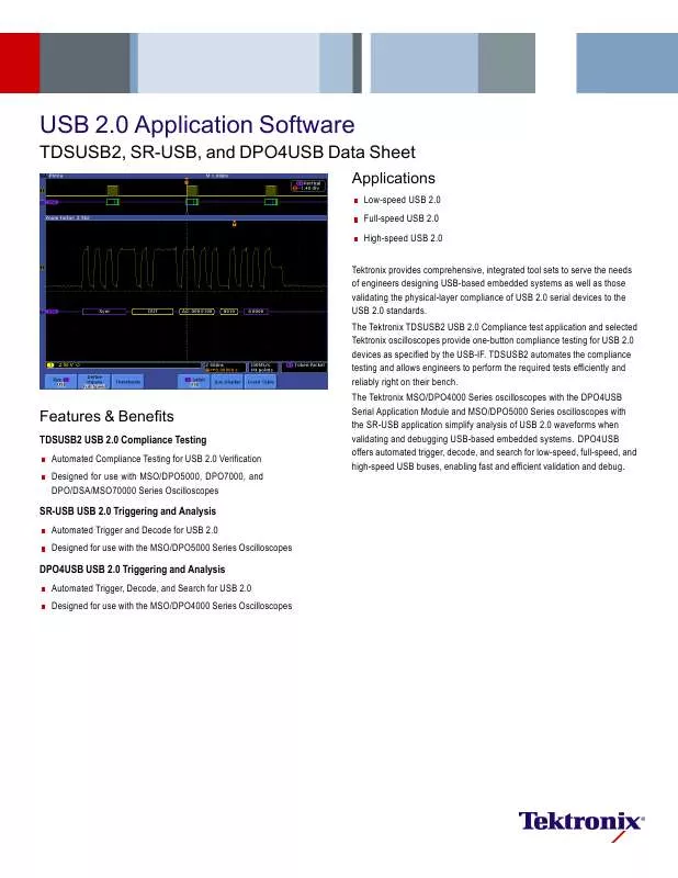 Mode d'emploi TEKTRONIX USB 2.0 APPLICATION SOFTWARE