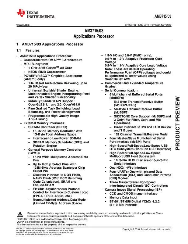 Mode d'emploi TEXAS INSTRUMENTS AM3703