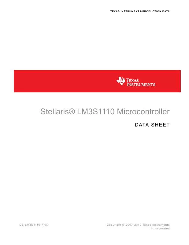 Mode d'emploi TEXAS INSTRUMENTS STELLARIS LM3S1110 MICROCONTROLLER