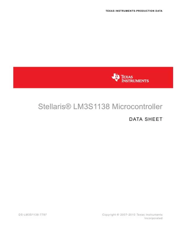 Mode d'emploi TEXAS INSTRUMENTS STELLARIS LM3S1138 MICROCONTROLLER