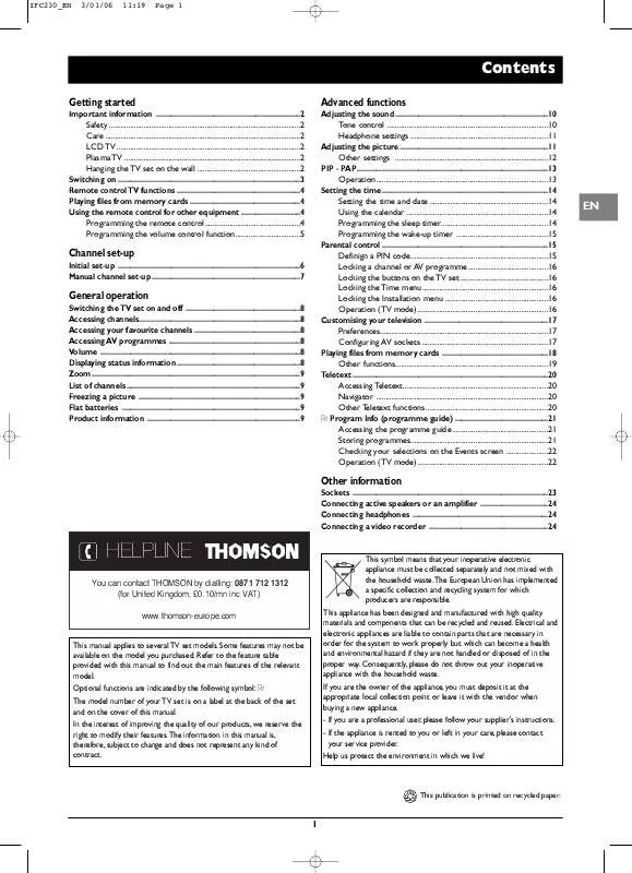 Mode d'emploi THOMSON 37LB330B5