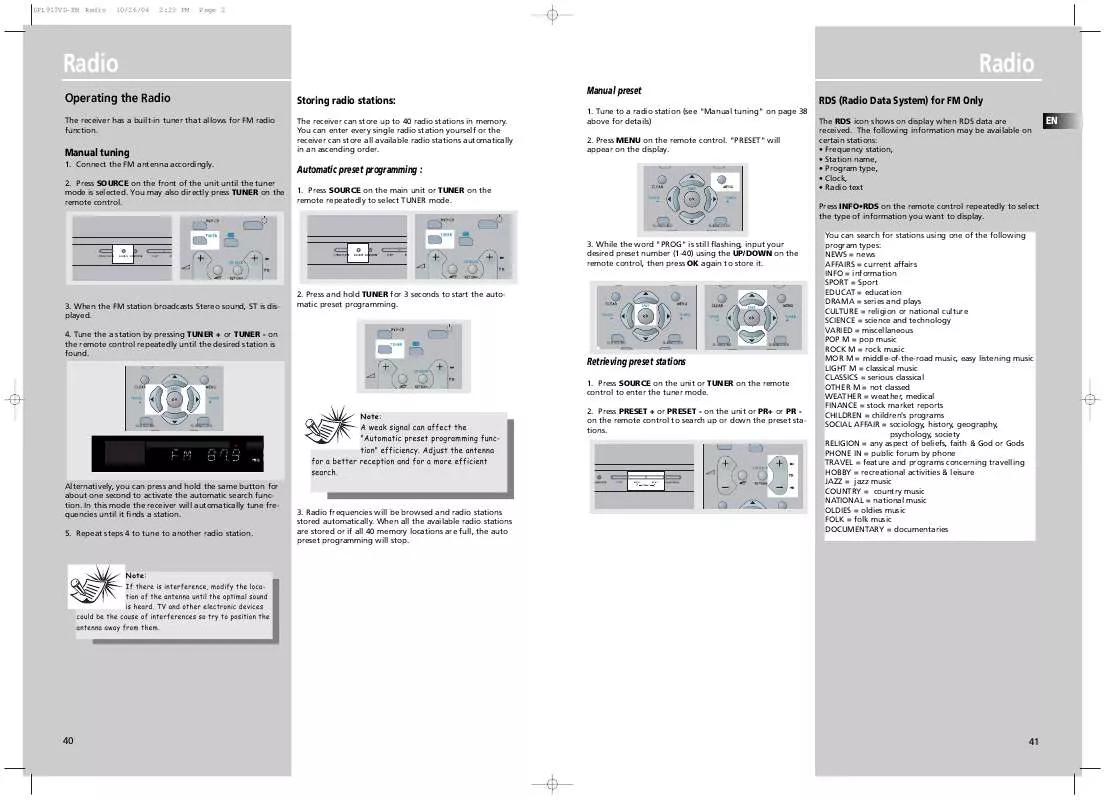 Mode d'emploi THOMSON DPL913VD-RADIO