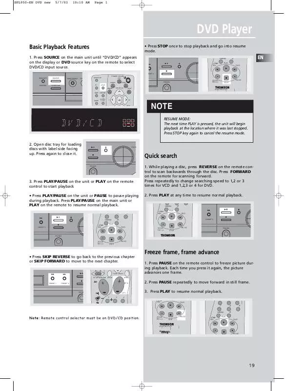 Mode d'emploi THOMSON DPL950VD-DVD