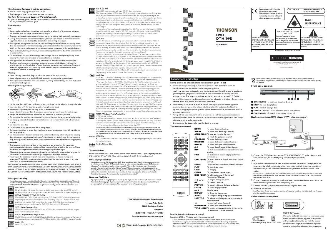 Mode d'emploi THOMSON DTH109E