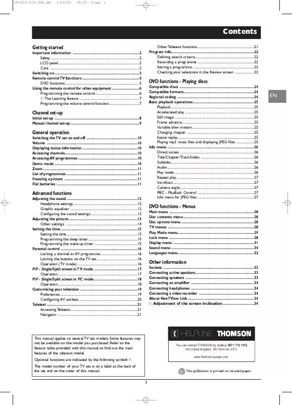 Mode d'emploi THOMSON LCD-IFC228