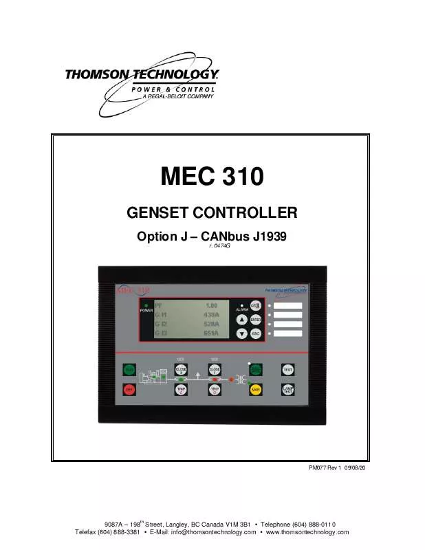 Mode d'emploi THOMSON MEC 310#GENSET CONTROLLER OPTION J-CANBUS J1939