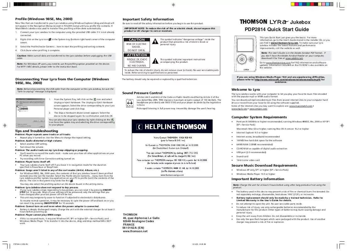 Mode d'emploi THOMSON PDP2814