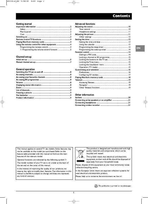 Mode d'emploi THOMSON PLASMA-IFC130