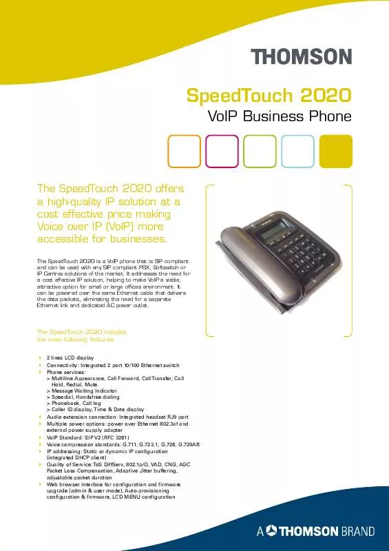 Mode d'emploi THOMSON SPEEDTOUCH 2020