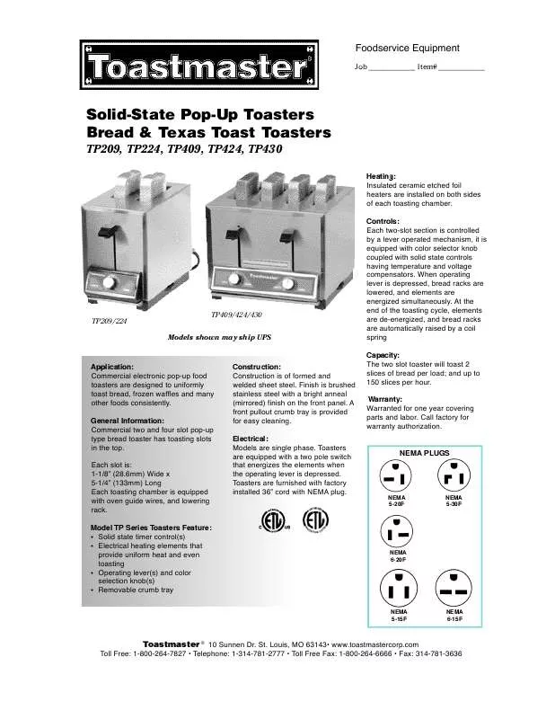 Mode d'emploi TOASTMASTER TP224