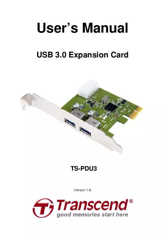 Mode d'emploi TRANSCEND PDU3 USB3.0 EXPANSION CARD