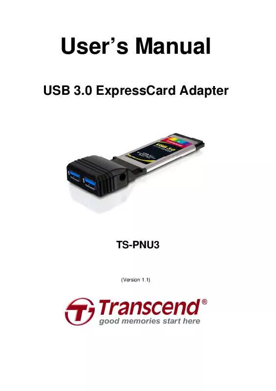 Mode d'emploi TRANSCEND PNU3 USB3.0 EXPRESSCARD ADAPTER