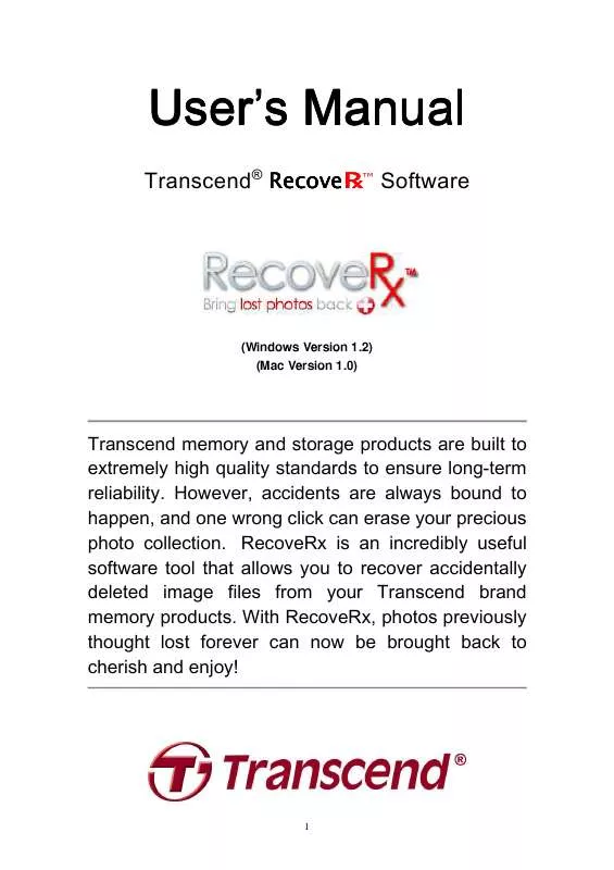 Mode d'emploi TRANSCEND RECOVERX