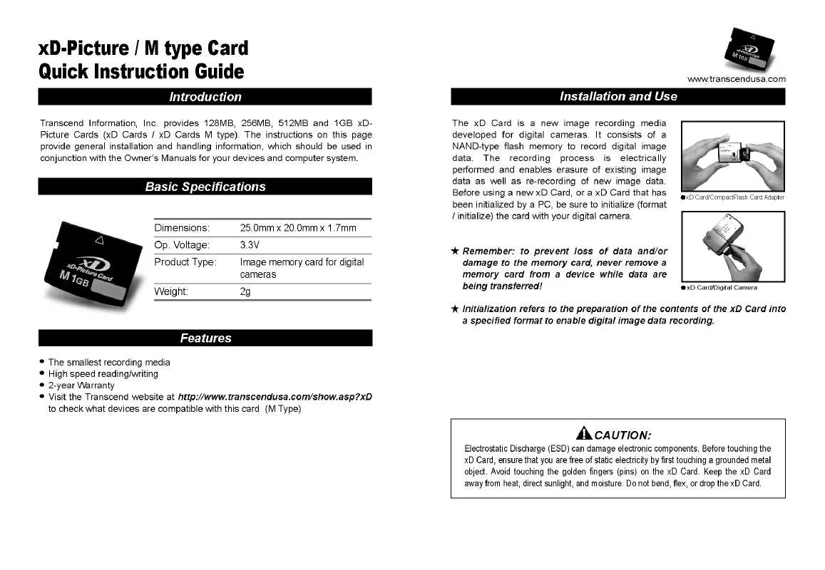 Mode d'emploi TRANSCEND TS128MXDPCM