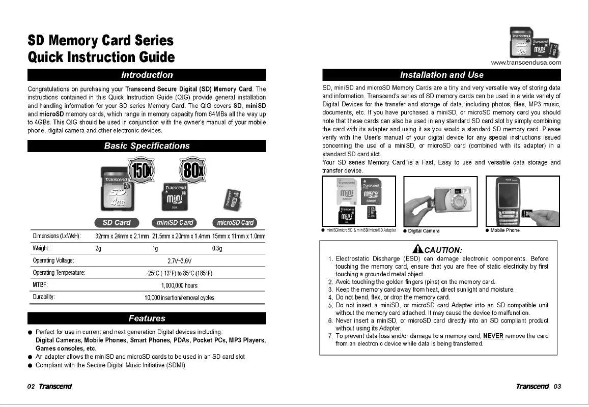 Mode d'emploi TRANSCEND TS256MUSD80