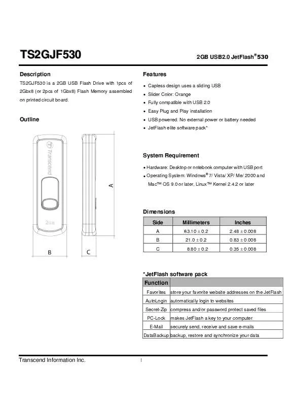 Mode d'emploi TRANSCEND TS2GJF530