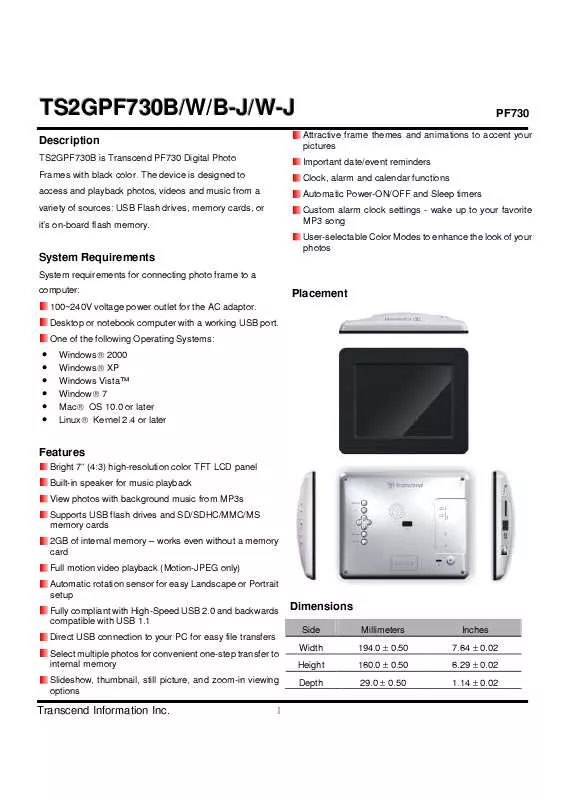 Mode d'emploi TRANSCEND TS2GPF730B