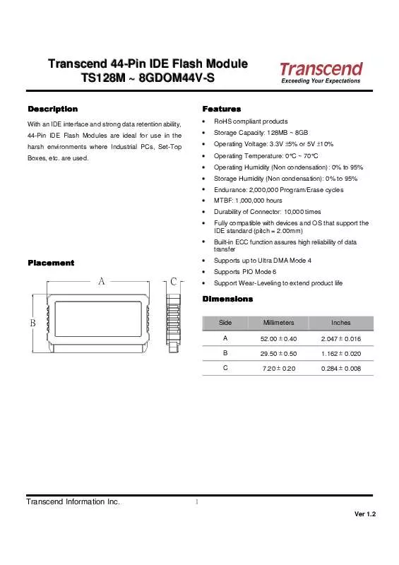 Mode d'emploi TRANSCEND TS32MDOM44V