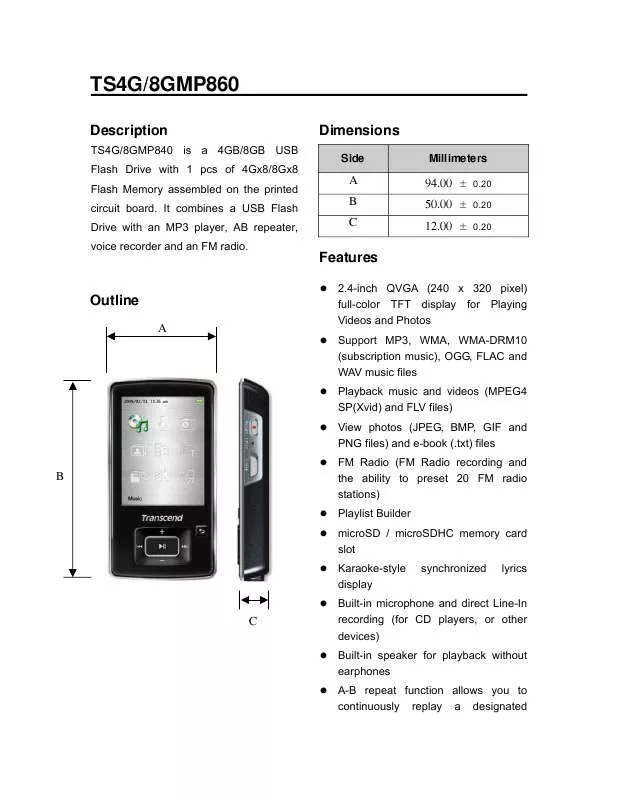 Mode d'emploi TRANSCEND TS4GMP860