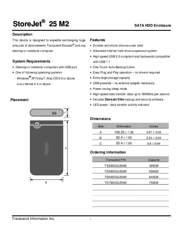 Mode d'emploi TRANSCEND TS750GSJ25M2