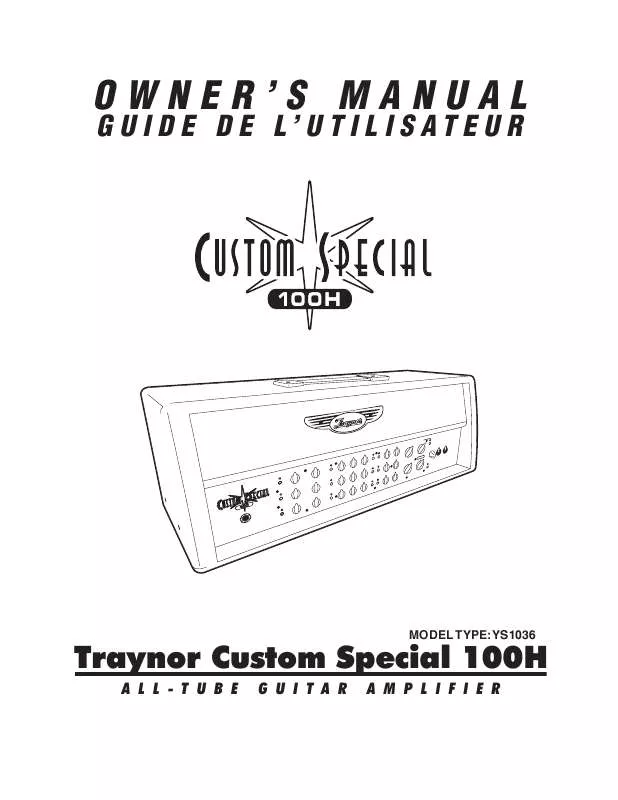 Mode d'emploi TRAYNOR CUSTOM SPECIAL 100H