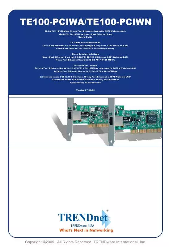Mode d'emploi TRENDNET TE100-PCIWA