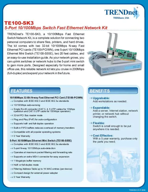 Mode d'emploi TRENDNET TE100-SK3