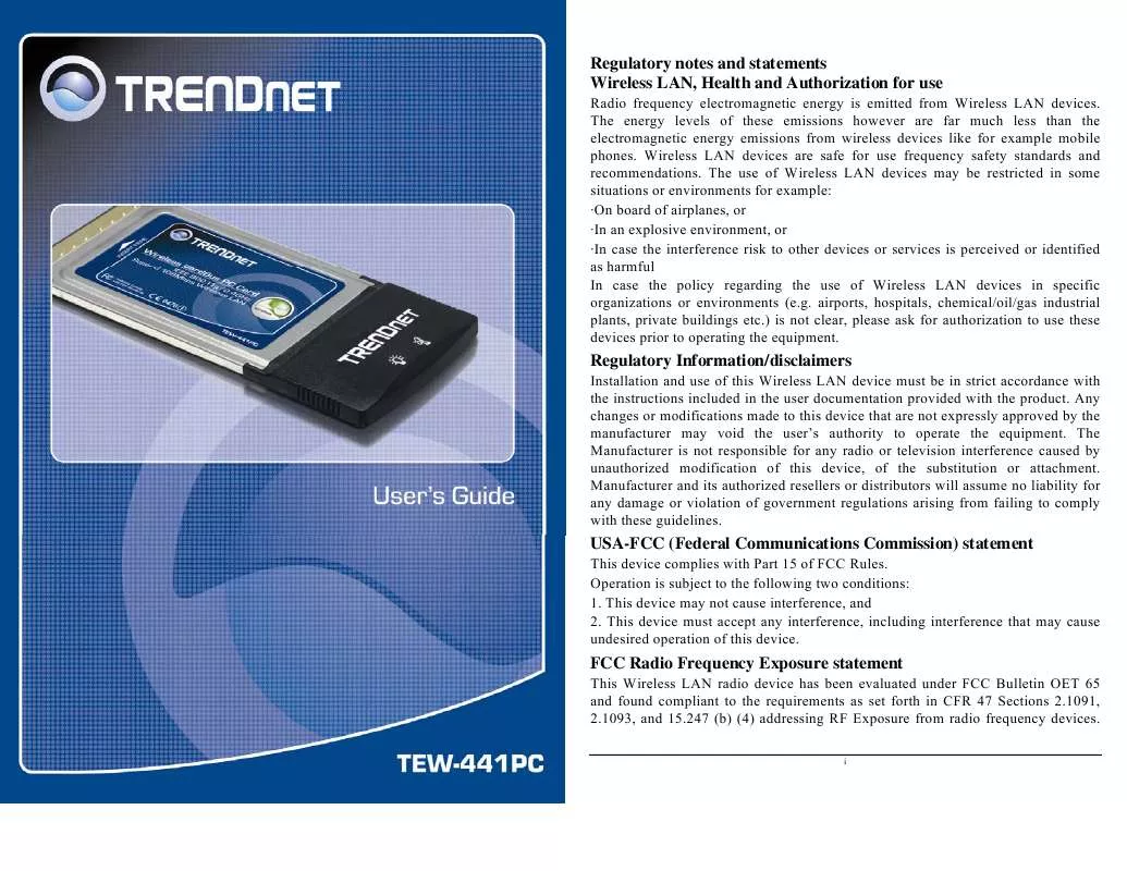 Mode d'emploi TRENDNET TEW-441PC