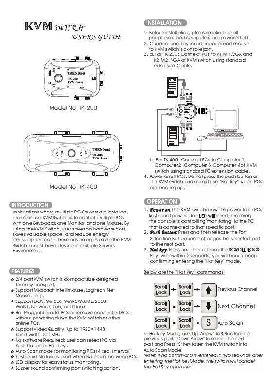 Mode d'emploi TRENDNET TK-200