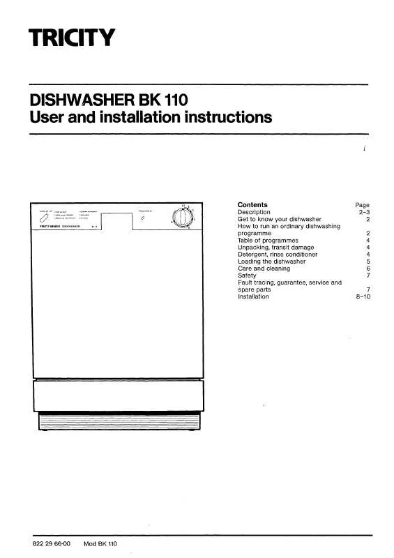 Mode d'emploi TRICITY BK111B