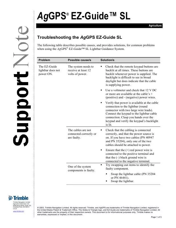 Mode d'emploi TRIMBLE AGGPS EZ-GUIDE SL