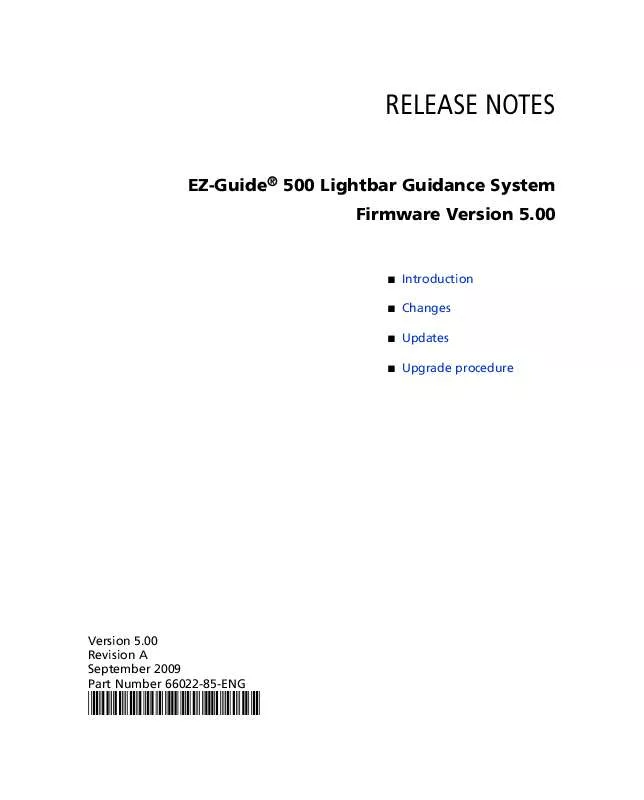 Mode d'emploi TRIMBLE EZ-GUIDE 500 LIGHTBAR GUIDANCE SYSTEM FIRMWARE 5.00