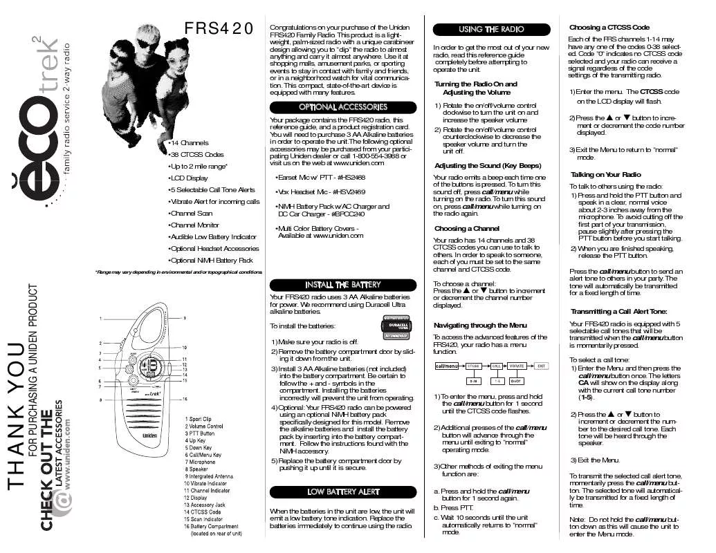 Mode d'emploi UNIDEN FRS420-2