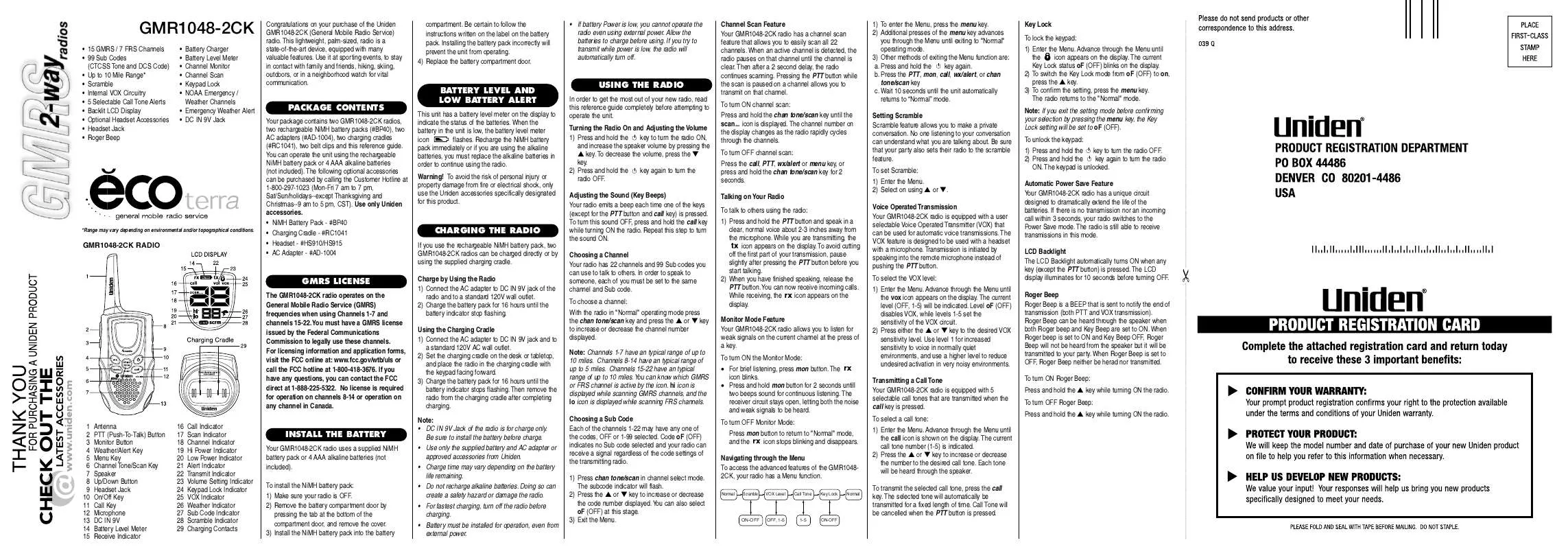 Mode d'emploi UNIDEN GMR1048-2CK